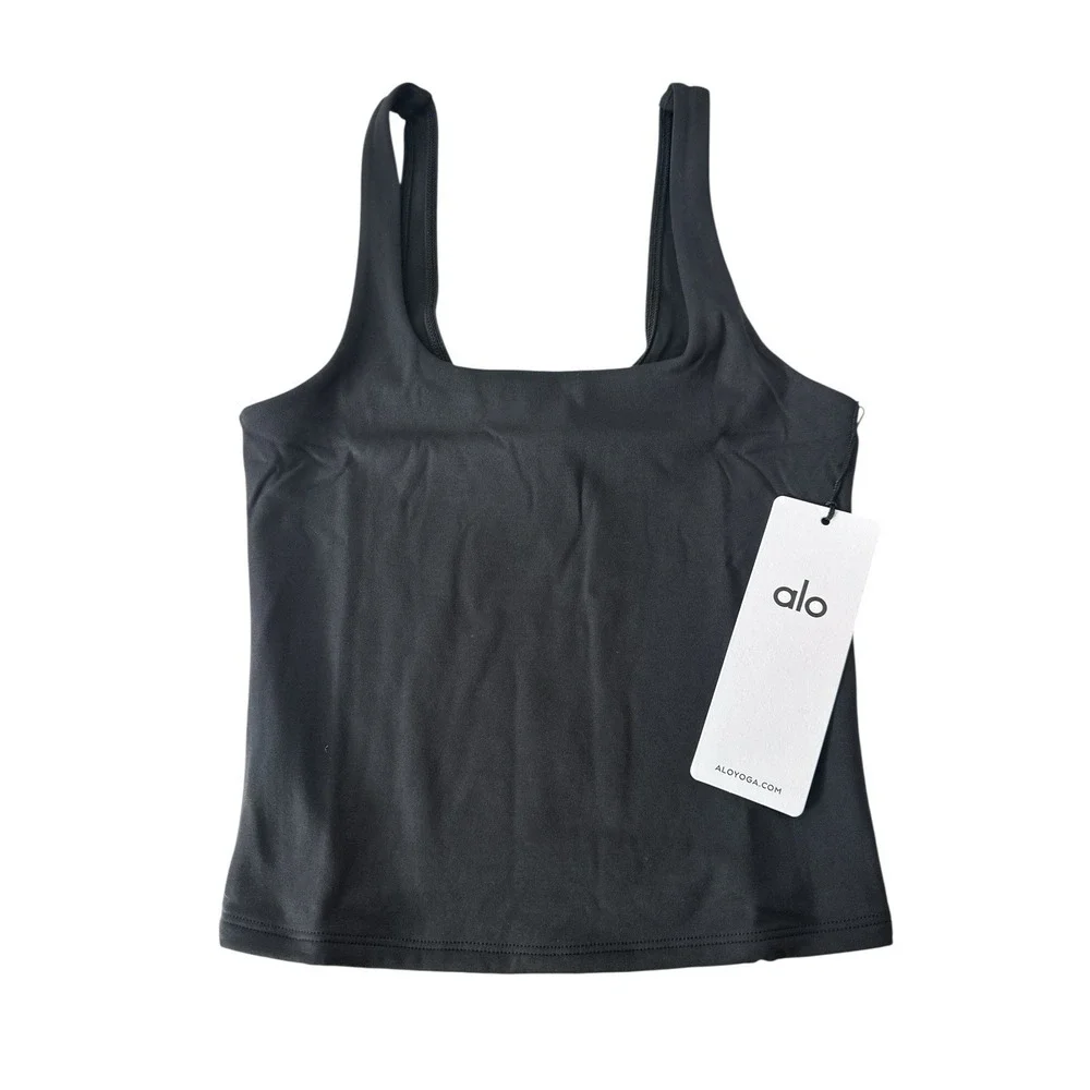 New ALO Yoga Soft Sculpt Precision Tank Women's Small Black Sleeveless Stretch‎